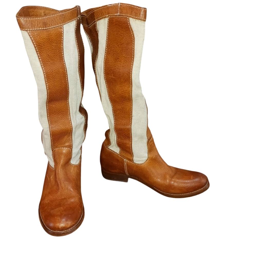 Frye Brown and Tan Heeled Boots Classic Leather Design